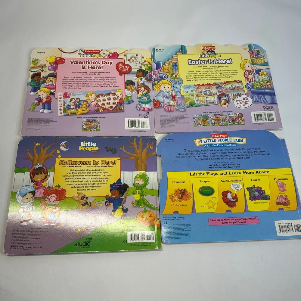 Fisher-Price Little People Lift-the-Flap Board Books Set of 4 Halloween Easter